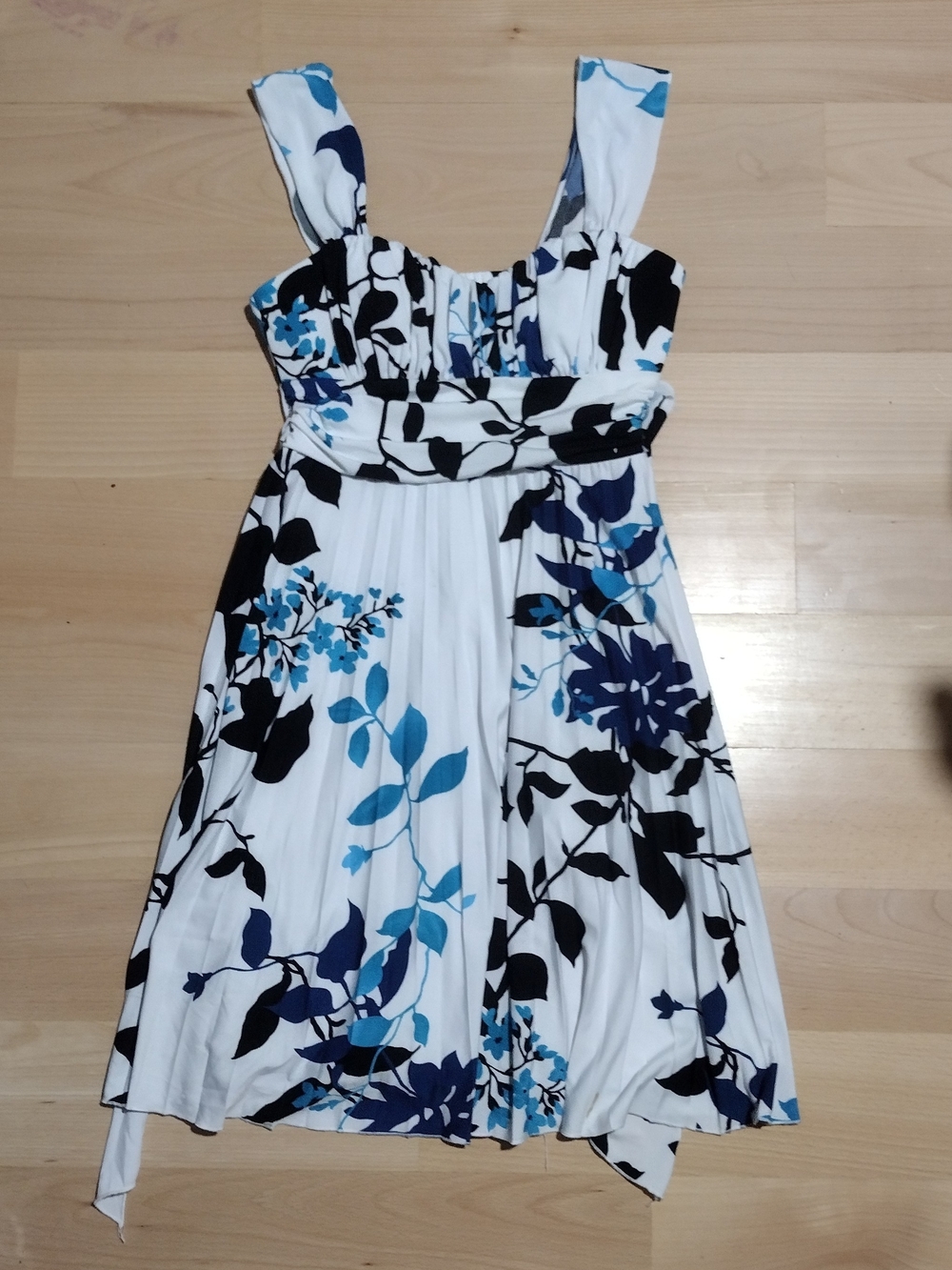 Speechless White Midi Dress with Blue & Black Floral Print